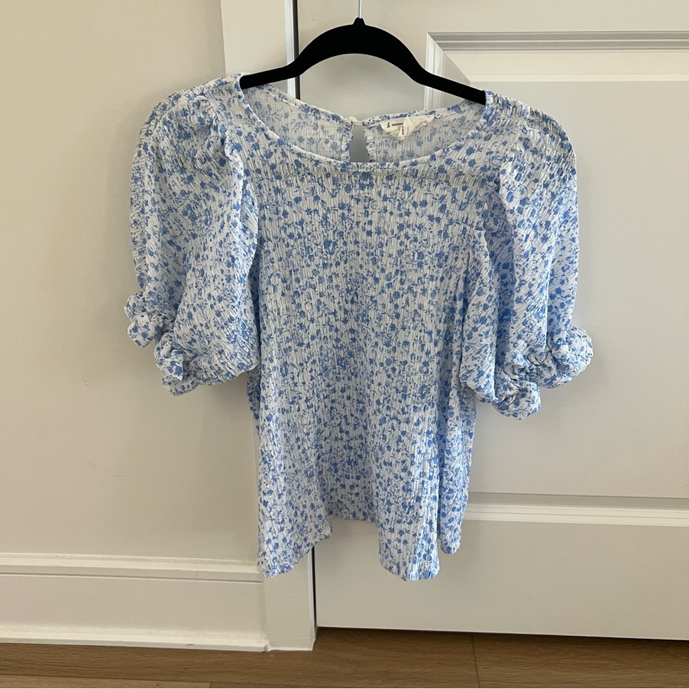 Blue & White Floral Smocked Top